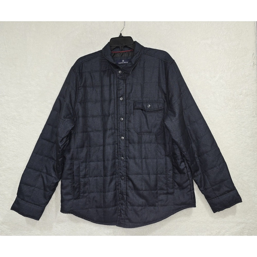 Rainforest Men's XL Navy Blue Brushed Twill Quilted Winter Jacket‎ Snap Closure